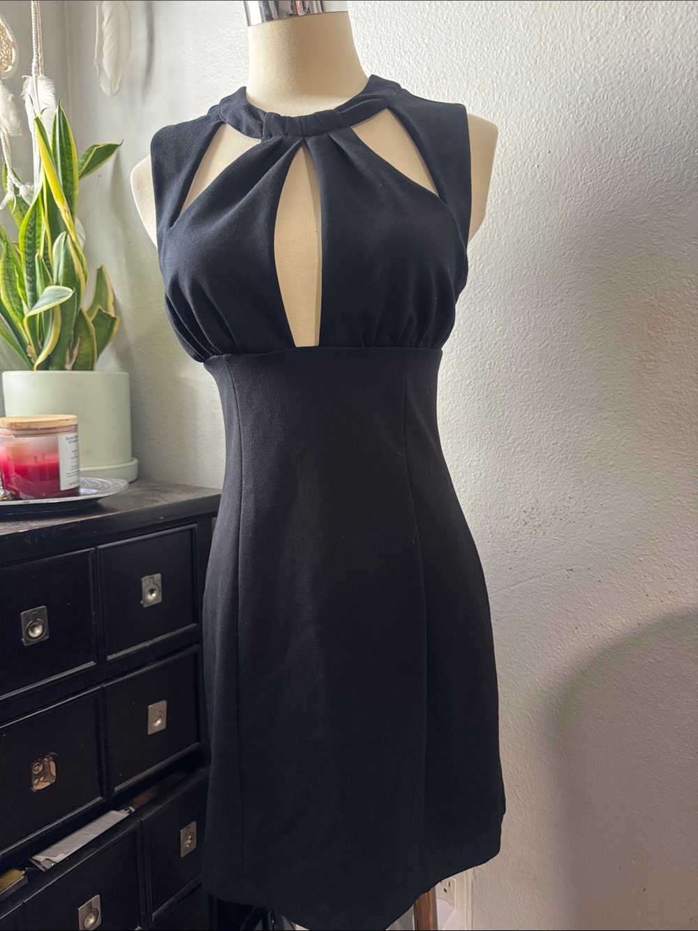 Anthropologie Black Sleeveless Mini Dress with Keyhole Cutouts